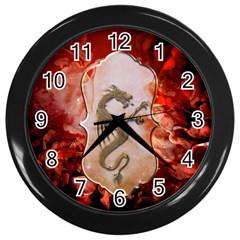 Wonderful Chinese Dragon With Flowers On The Background Wall Clock (black) by FantasyWorld7