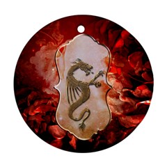 Wonderful Chinese Dragon With Flowers On The Background Round Ornament (two Sides) by FantasyWorld7