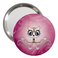 Cute Little Owl With Hearts 3  Handbag Mirrors by FantasyWorld7