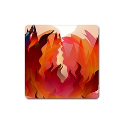 Fire Abstract Cartoon Red Hot Square Magnet by Nexatart