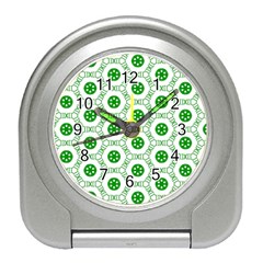 White Background Green Shapes Travel Alarm Clock by Nexatart