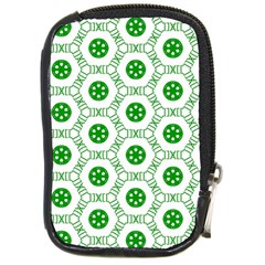 White Background Green Shapes Compact Camera Leather Case