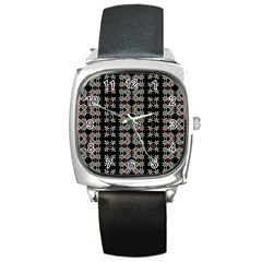 Pattern Black Background Texture Square Metal Watch