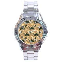 Scrapbook Leaves Decorative Stainless Steel Analogue Watch by Nexatart