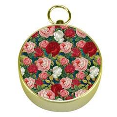 Roses Repeat Floral Bouquet Gold Compasses by Nexatart