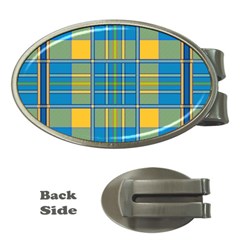 Plaid Tartan Scottish Blue Yellow Money Clips (oval)  by Nexatart