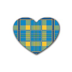 Plaid Tartan Scottish Blue Yellow Heart Coaster (4 Pack)  by Nexatart