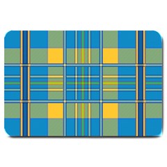 Plaid Tartan Scottish Blue Yellow Large Doormat  by Nexatart