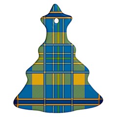 Plaid Tartan Scottish Blue Yellow Christmas Tree Ornament (two Sides) by Nexatart