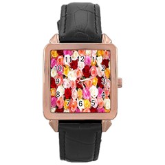 Roses Color Beautiful Flowers Rose Gold Leather Watch 