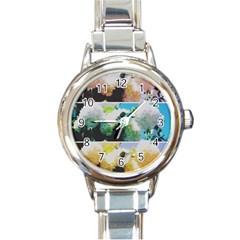 Faded Snowball Branch Collage (ii) Round Italian Charm Watch by okhismakingart