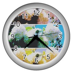 Faded Snowball Branch Collage (II) Wall Clock (Silver)