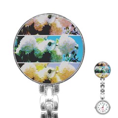 Faded Snowball Branch Collage (II) Stainless Steel Nurses Watch