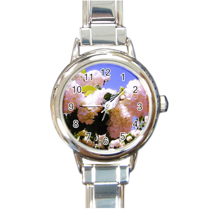 Pink Snowball Branch  Round Italian Charm Watch