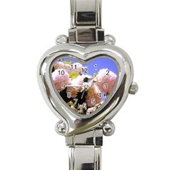 Pink Snowball Branch  Heart Italian Charm Watch