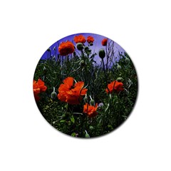 Poppy Field Rubber Coaster (round)  by okhismakingart