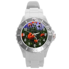 Poppy Field Round Plastic Sport Watch (l) by okhismakingart