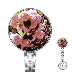 Pink Snowballs Stainless Steel Nurses Watch by okhismakingart