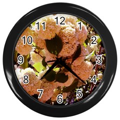 Yellow-pink Snowballs Wall Clock (black) by okhismakingart