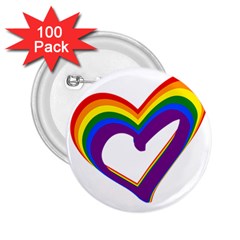 Rainbow Heart Colorful Lgbt Rainbow Flag Colors Gay Pride Support 2 25  Buttons (100 Pack)  by yoursparklingshop