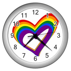 Rainbow Heart Colorful Lgbt Rainbow Flag Colors Gay Pride Support Wall Clock (silver) by yoursparklingshop