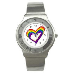 Rainbow Heart Colorful Lgbt Rainbow Flag Colors Gay Pride Support Stainless Steel Watch by yoursparklingshop
