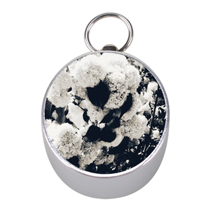 High Contrast Black and White Snowballs Mini Silver Compasses