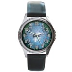 Surfboard With Dolphin Round Metal Watch Front