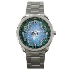 Surfboard With Dolphin Sport Metal Watch by FantasyWorld7
