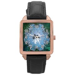Surfboard With Dolphin Rose Gold Leather Watch  by FantasyWorld7