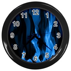 Smoke Flame Abstract Blue Wall Clock (black) by Pakrebo