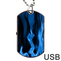 Smoke Flame Abstract Blue Dog Tag Usb Flash (two Sides) by Pakrebo