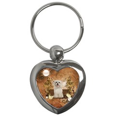 Cute Maltese Puppy With Flowers Key Chain (heart) by FantasyWorld7