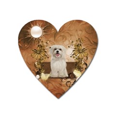 Cute Maltese Puppy With Flowers Heart Magnet by FantasyWorld7