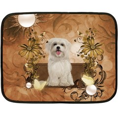 Cute Maltese Puppy With Flowers Double Sided Fleece Blanket (mini) 