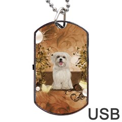 Cute Maltese Puppy With Flowers Dog Tag Usb Flash (two Sides) by FantasyWorld7