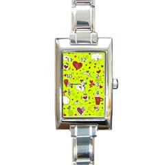 Valentin s Day Love Hearts Pattern Red Pink Green Rectangle Italian Charm Watch by EDDArt