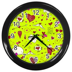 Valentin s Day Love Hearts Pattern Red Pink Green Wall Clock (black) by EDDArt