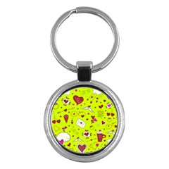 Valentin s Day Love Hearts Pattern Red Pink Green Key Chain (round) by EDDArt