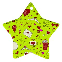 Valentin s Day Love Hearts Pattern Red Pink Green Star Ornament (two Sides) by EDDArt