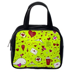 Valentin s Day Love Hearts Pattern Red Pink Green Classic Handbag (one Side) by EDDArt