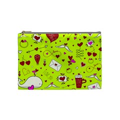 Valentin s Day Love Hearts Pattern Red Pink Green Cosmetic Bag (medium) by EDDArt