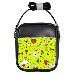 Valentin s Day Love Hearts Pattern Red Pink Green Girls Sling Bag by EDDArt