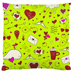 Valentin s Day Love Hearts Pattern Red Pink Green Large Cushion Case (Two Sides)