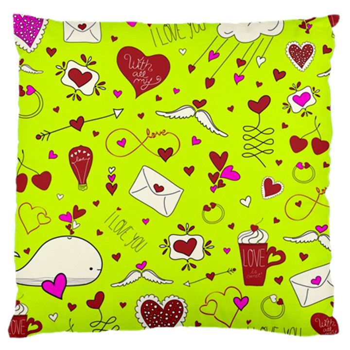 Valentin s Day Love Hearts Pattern Red Pink Green Large Cushion Case (Two Sides)