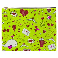 Valentin s Day Love Hearts Pattern Red Pink Green Cosmetic Bag (xxxl) by EDDArt