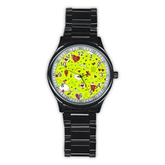 Valentin s Day Love Hearts Pattern Red Pink Green Stainless Steel Round Watch by EDDArt