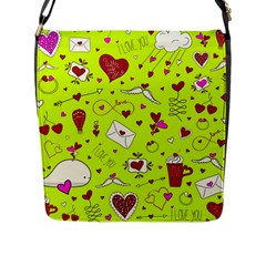 Valentin s Day Love Hearts Pattern Red Pink Green Flap Closure Messenger Bag (l) by EDDArt