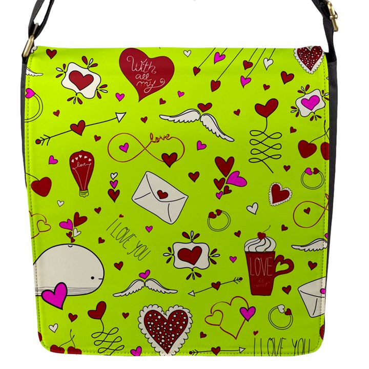 Valentin s Day Love Hearts Pattern Red Pink Green Flap Closure Messenger Bag (S)