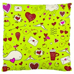 Valentin s Day Love Hearts Pattern Red Pink Green Large Flano Cushion Case (two Sides) by EDDArt